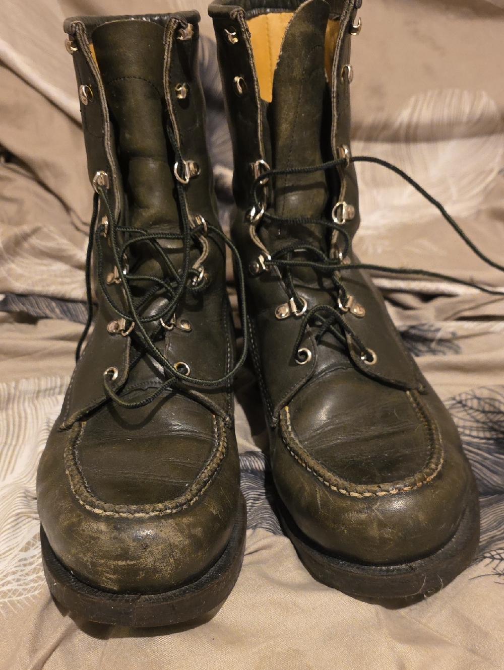 Men's Lace-Up Leather Work Boots - Black